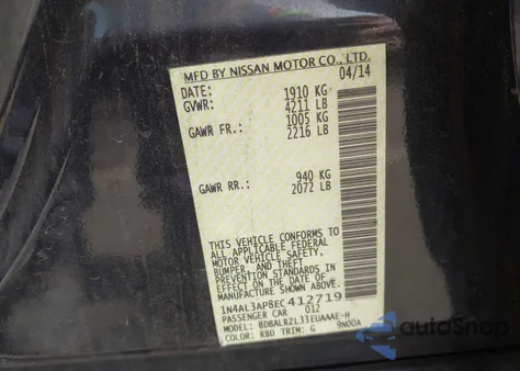 2014 Nissan Altima 2.5 S from USA, damaged, VIN 1N4AL3AP8EC412719
